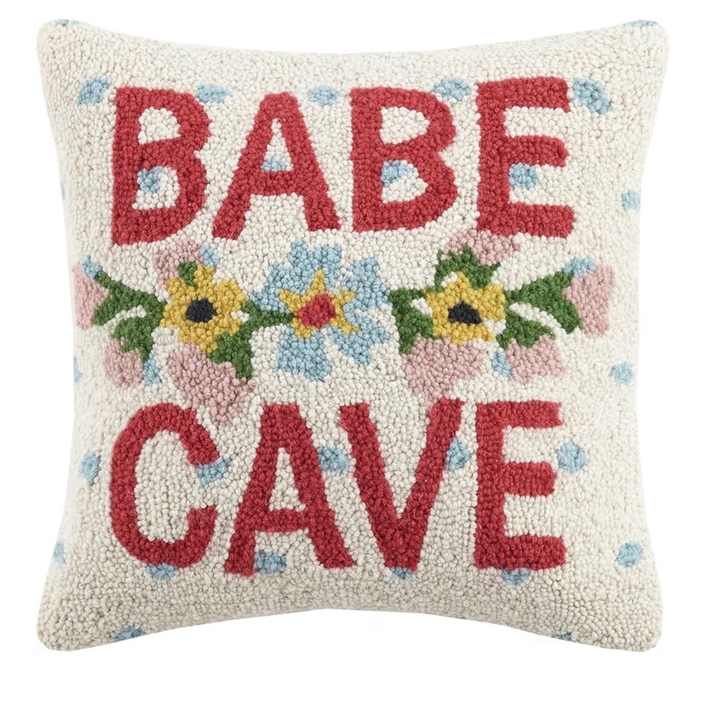 Babe Cave Wool Hook Whimsical Pillow by The Pillow Shoppe, 16" Square